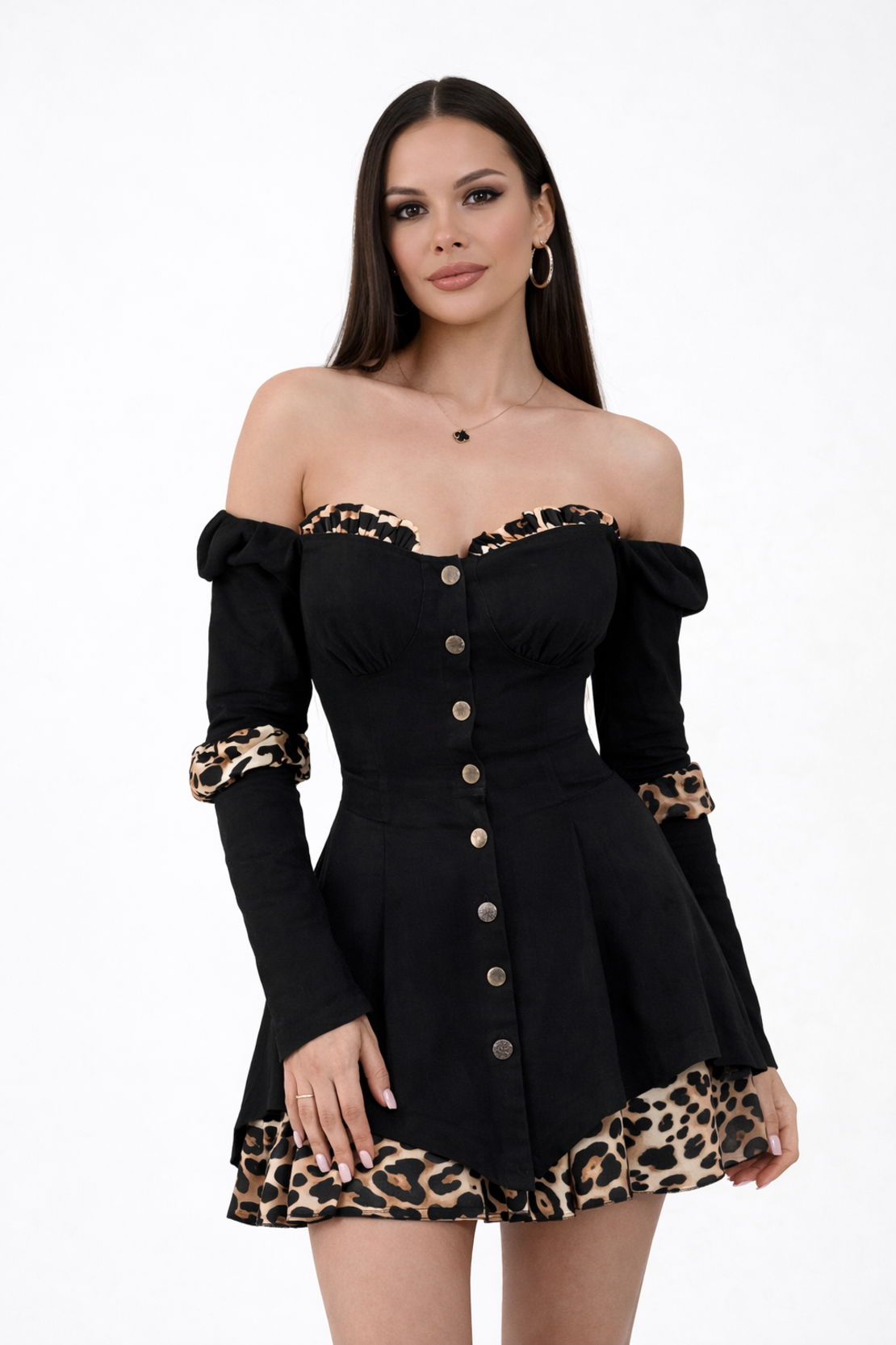 Ibiza Black - Елегантна рокля с леопардови акценти