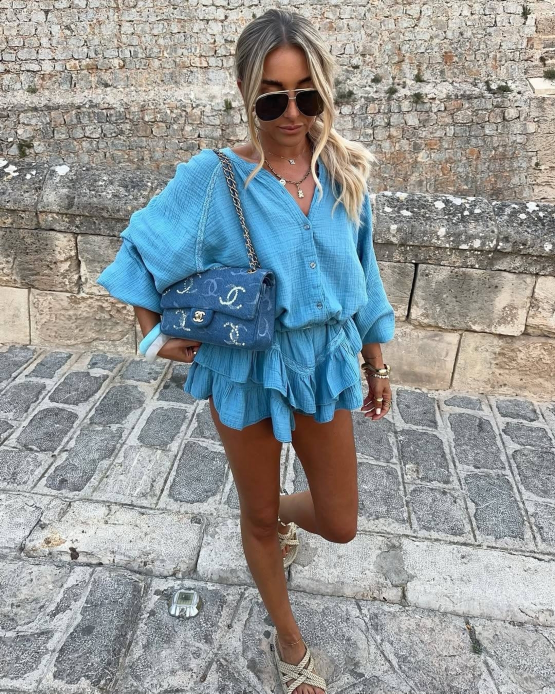 Summer Breeze blue- Муселинова рокля с шорти