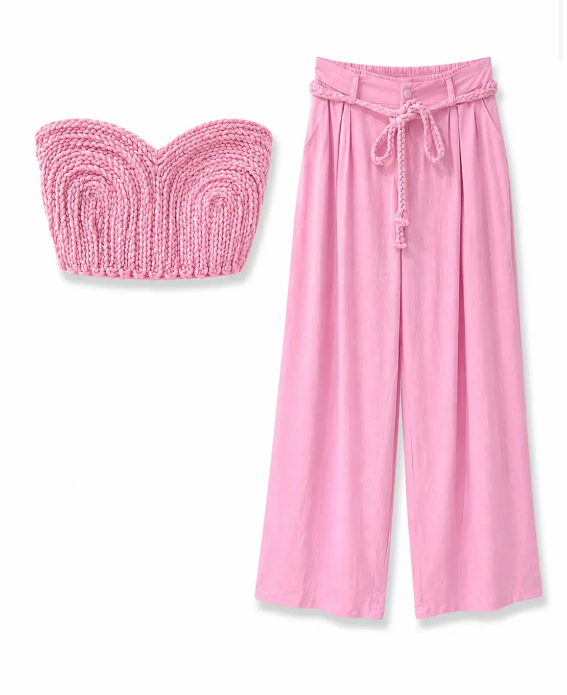 “Limoncello” pink – Комплект с плетен бюстие и широк панталон