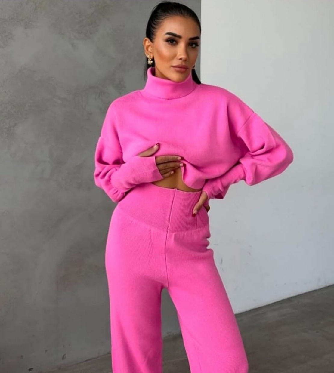 Cozy Elegance Set Pink - плетен комплект с пуловер и панталон