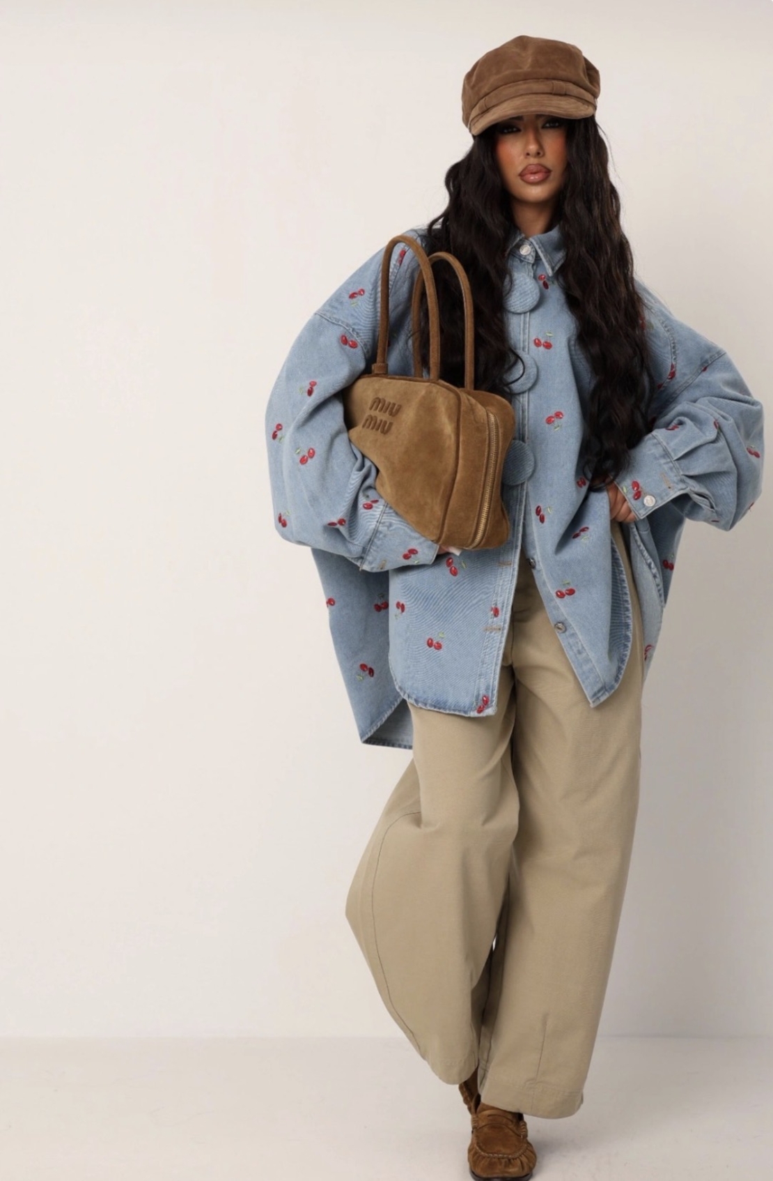 “ Cherry Denim “ blue - Дамско дънково яке с черешки
