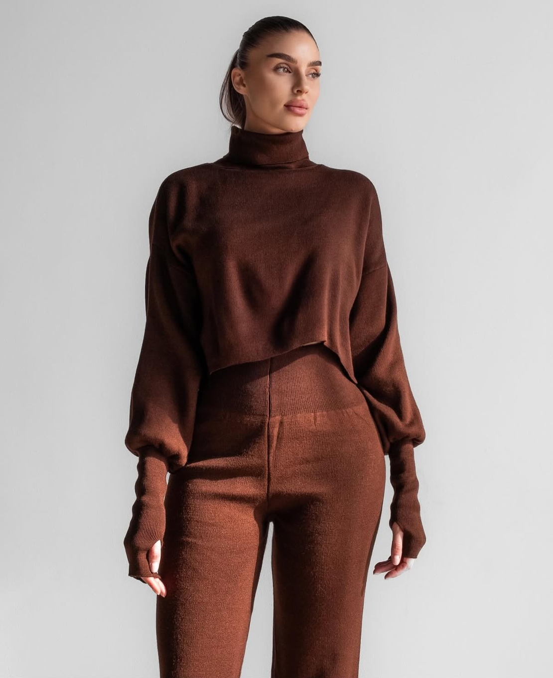 Mocha Cozy Elegance Set - плетен комплект с пуловер и панталон