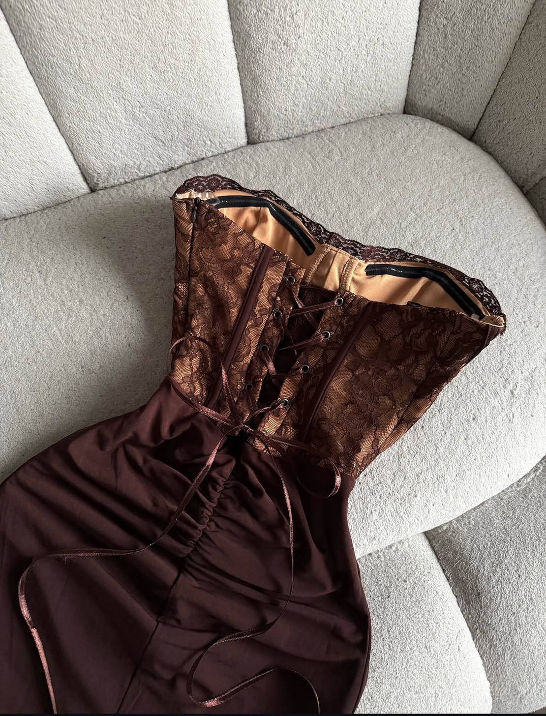 “ Lace Corset Mini Dress “ brown