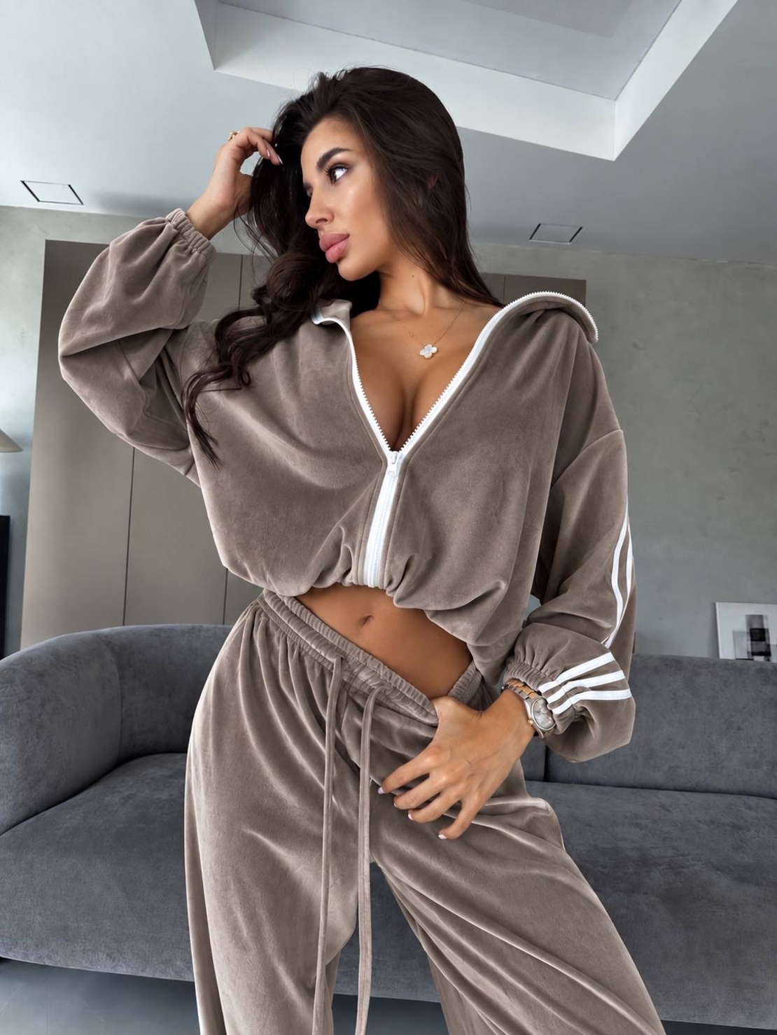 “ Velour contrast Set “ brown -  спортен екип от мек велур