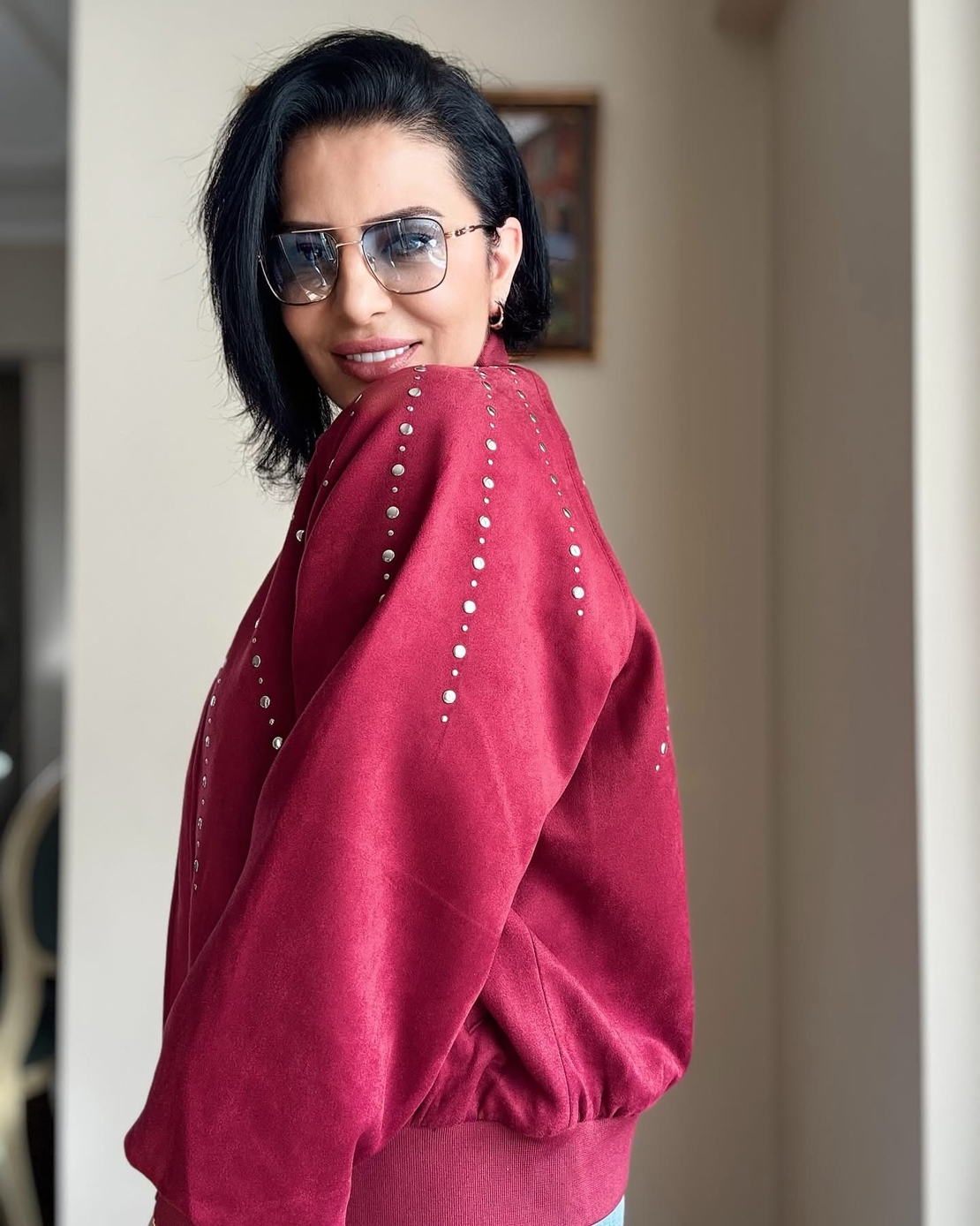 Bomber Chic Bordo– яке/бомбър от набук с кабзи