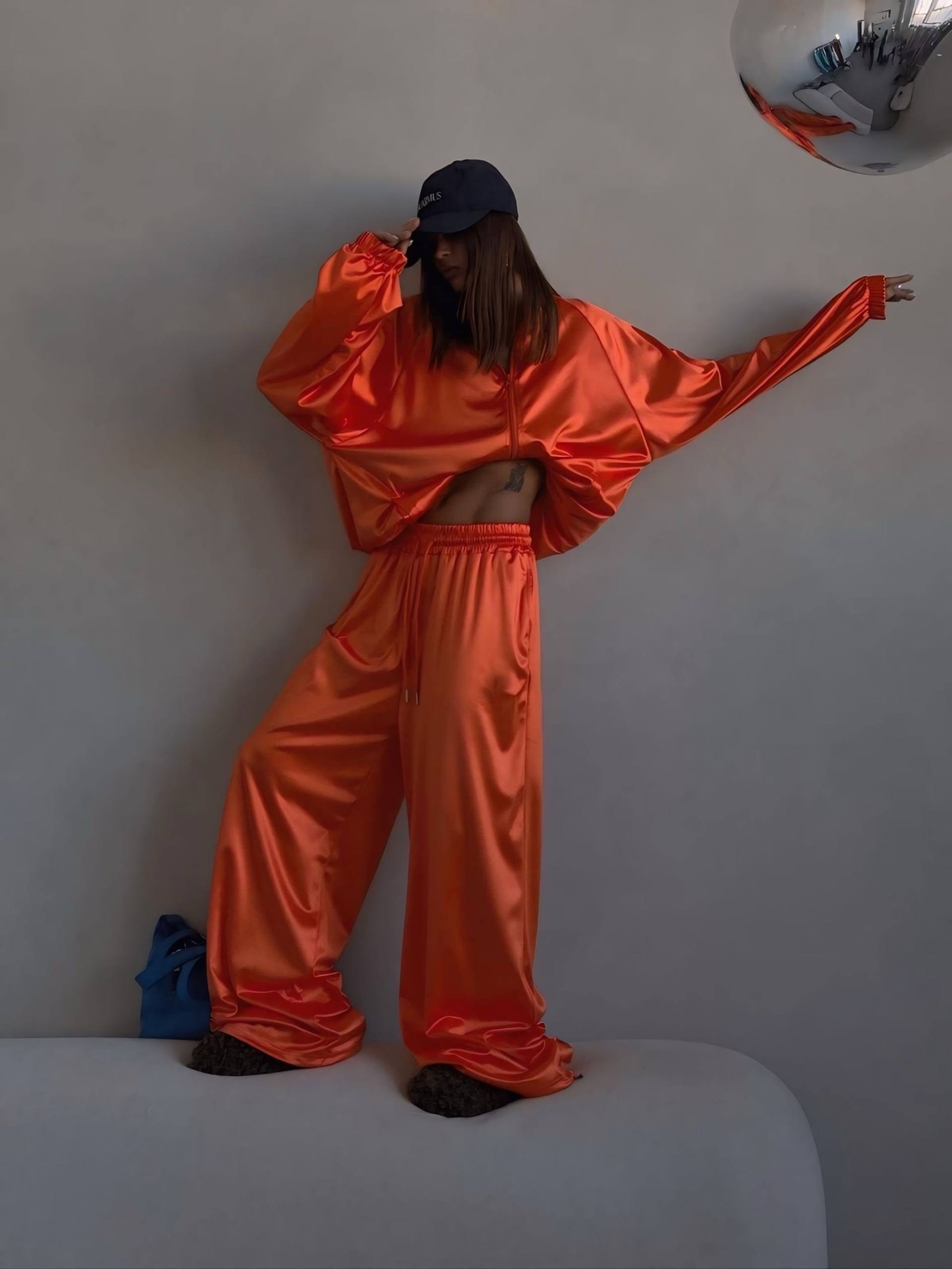 “ LUXE SATIN “ orange – Дамски сатенен спортен комплект 2 части