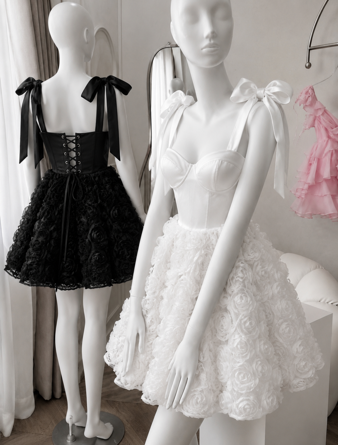 “ Blanche” black – 3D Floral Corset Dress - рокля
