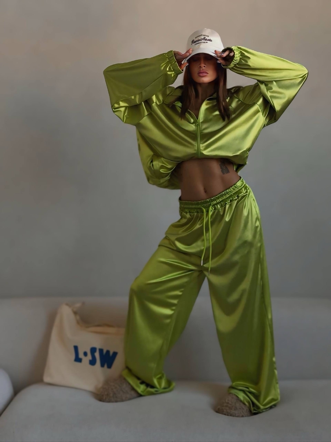 “ LUXE SATIN “ green – Дамски сатенен спортен комплект 2 части