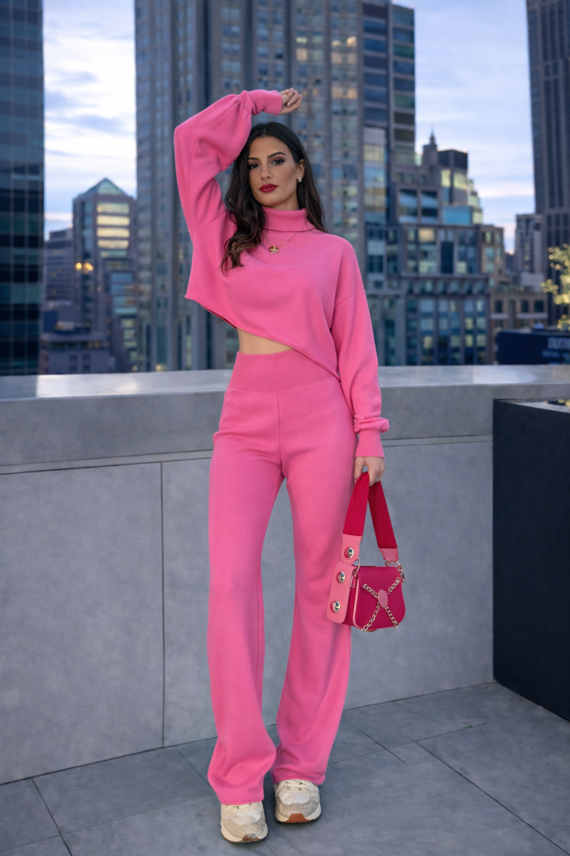 Cozy Elegance Set Pink - плетен комплект с пуловер и панталон
