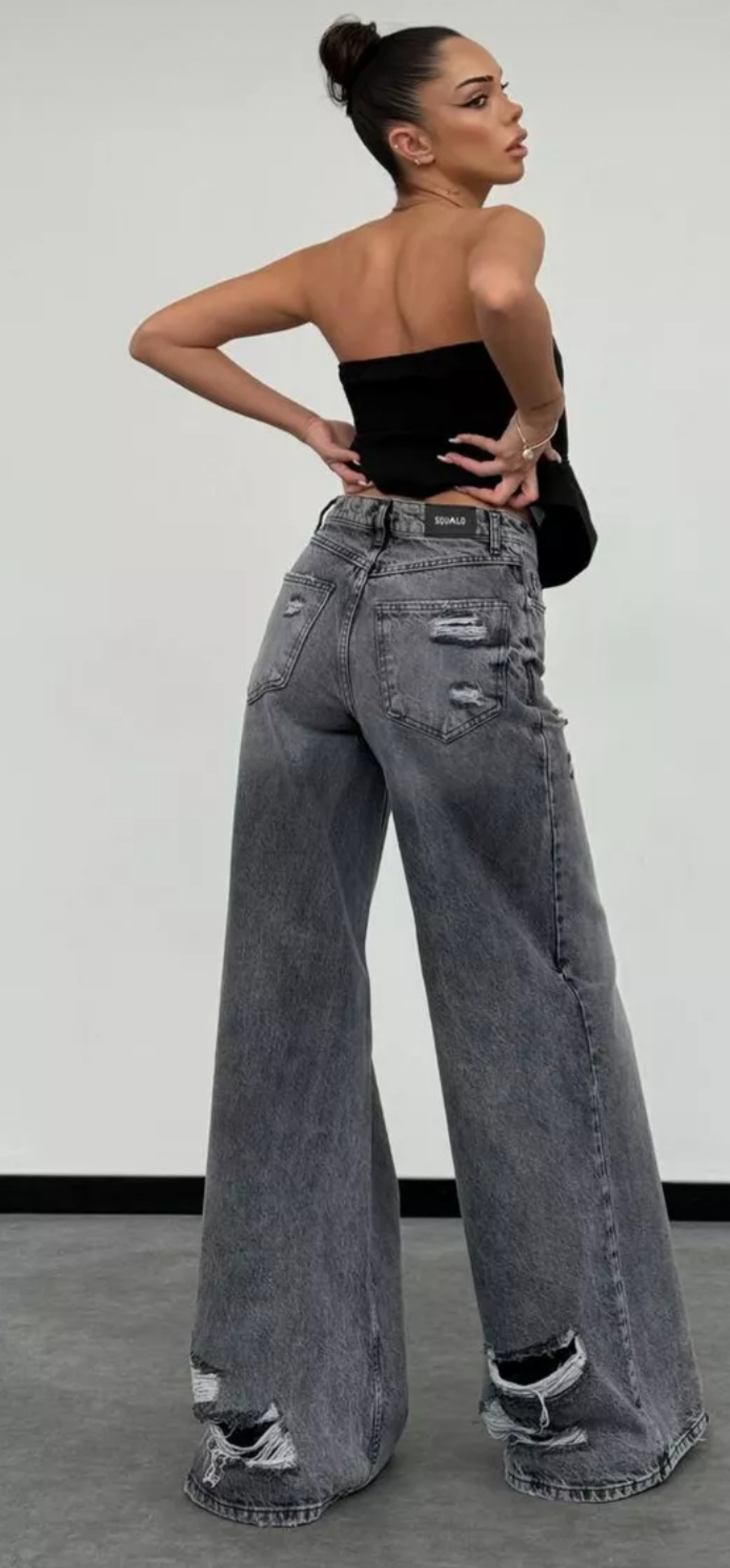 Дънки “Urban Edge” dark с висока талия и накъсани крачоли