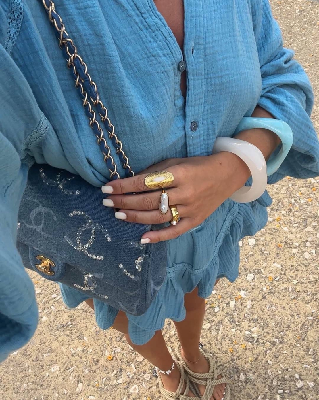 Summer Breeze blue- Муселинова рокля с шорти