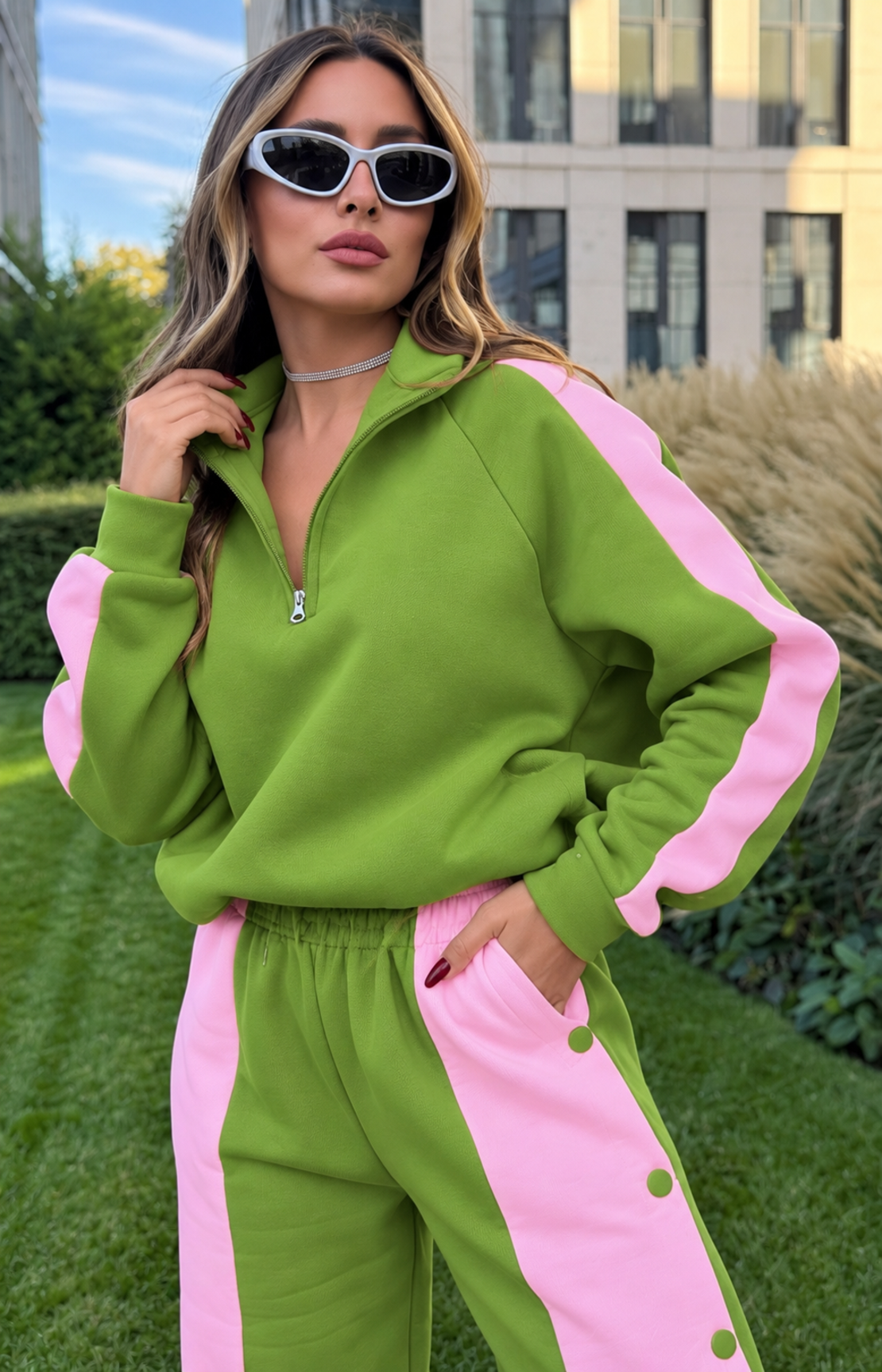 “ Urban Contrast Luxe Set “ green - спортен екип с копчета
