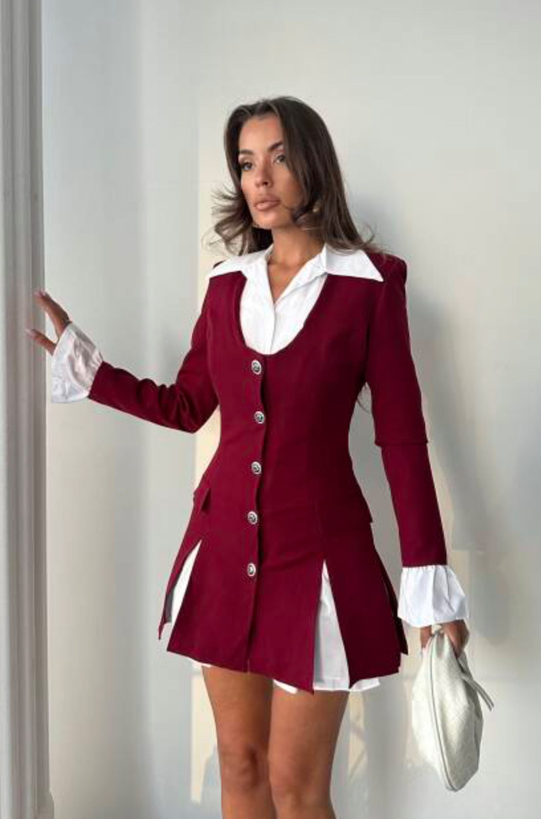 Elegant Layered Blazer Dress - Рокля в бордо