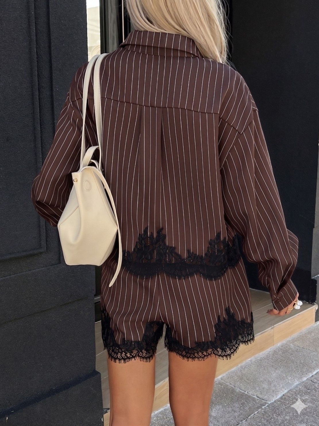 “ Lace Stripe Set “ brown - риза и панталонки с дантела