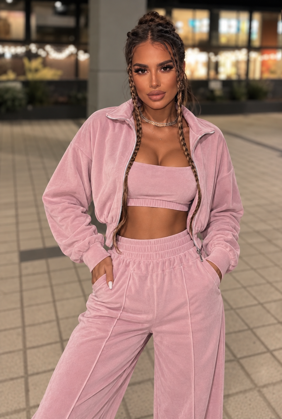 “ Rose Set “ pink - спортен екип от велур – 3 части