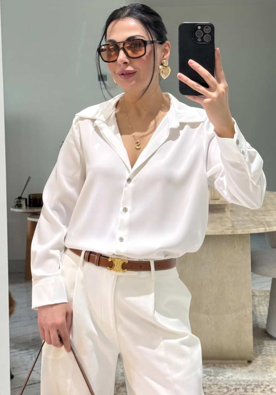 Midnight Satin Shirt White - сатенена риза