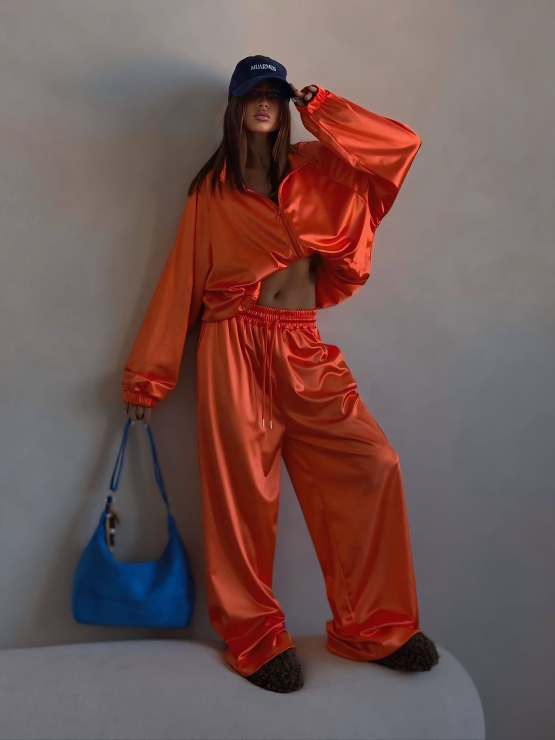 “ LUXE SATIN “ orange – Дамски сатенен спортен комплект 2 части