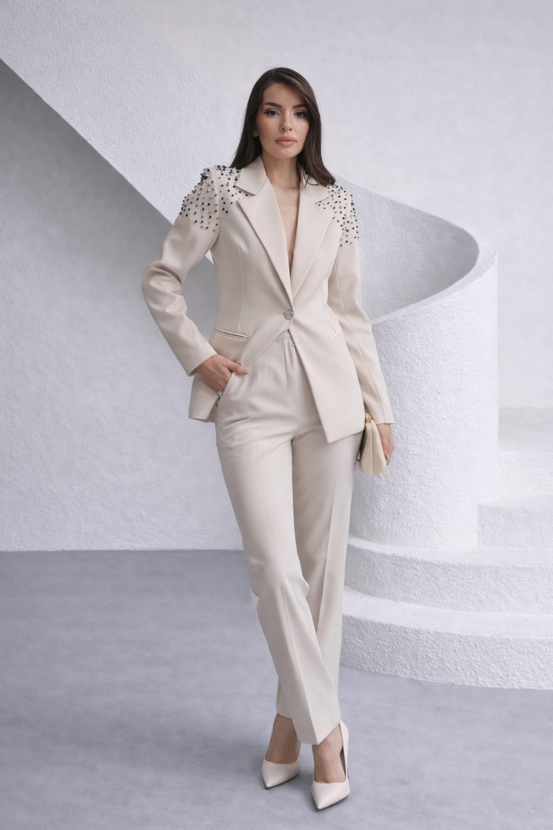 Elegance Power Suit Beige - Сако и панталон