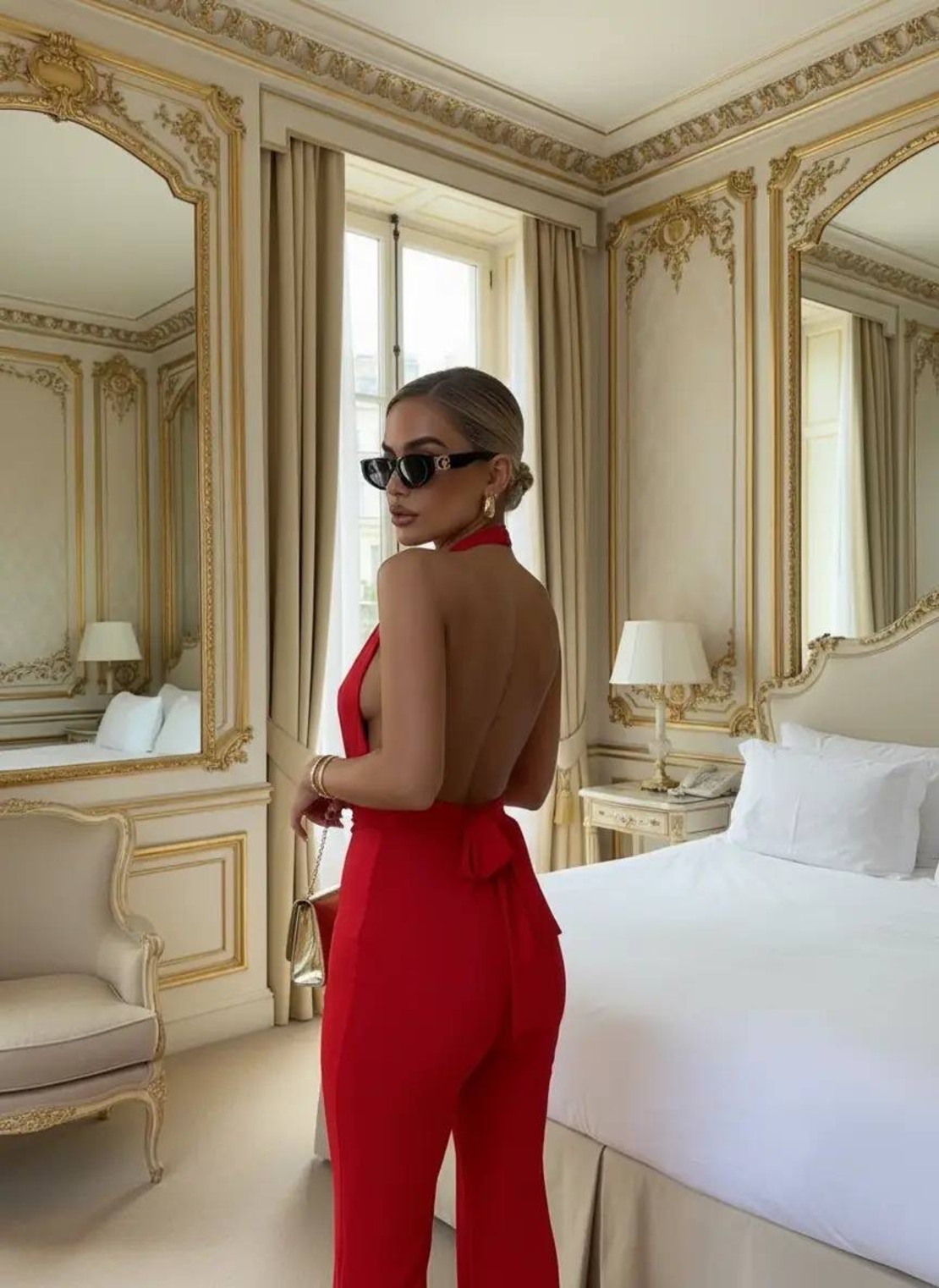 RED DIVA Елегантен гащеризон с гол гръб и дълбоко деколте