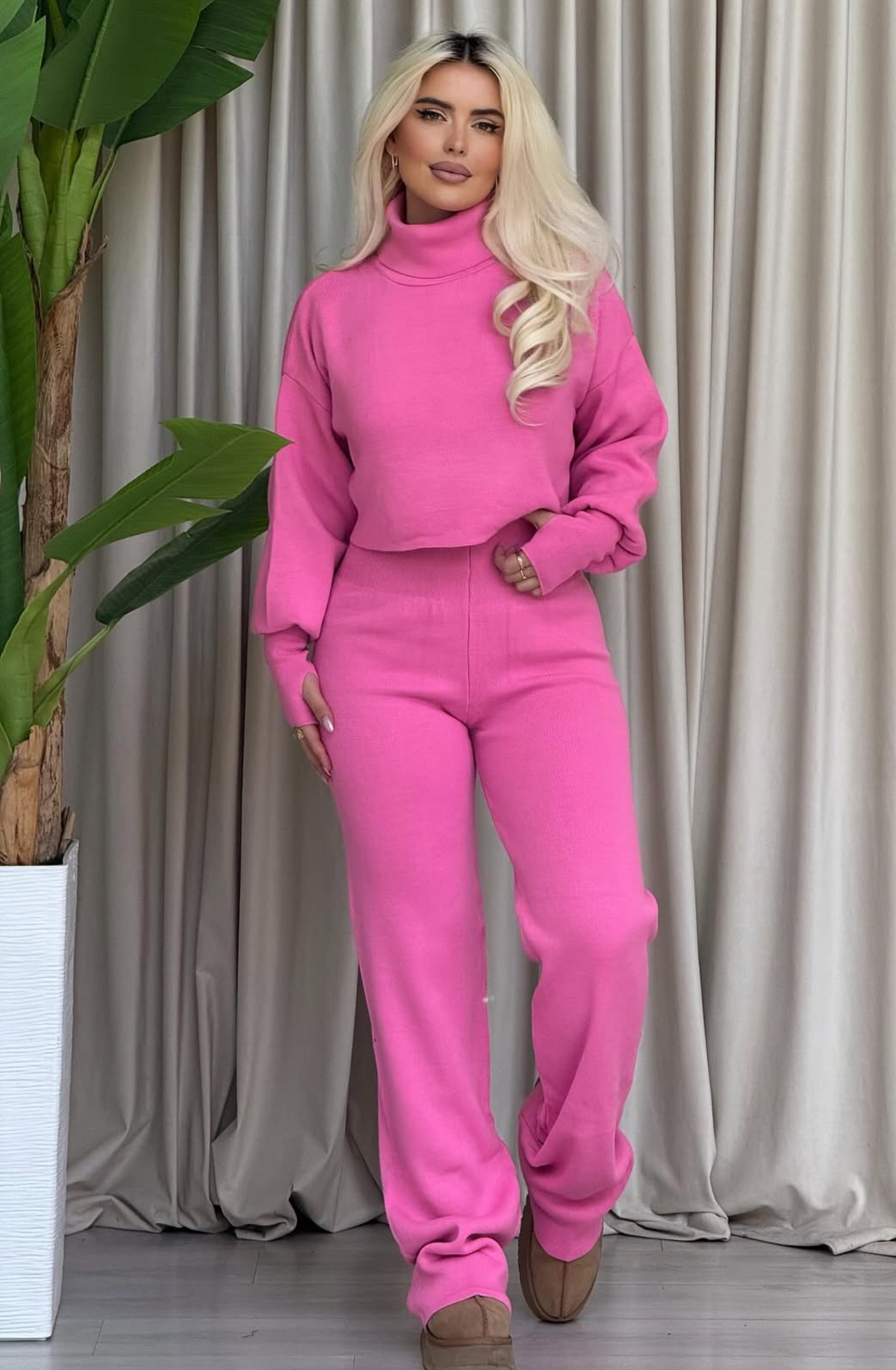Cozy Elegance Set Pink - плетен комплект с пуловер и панталон