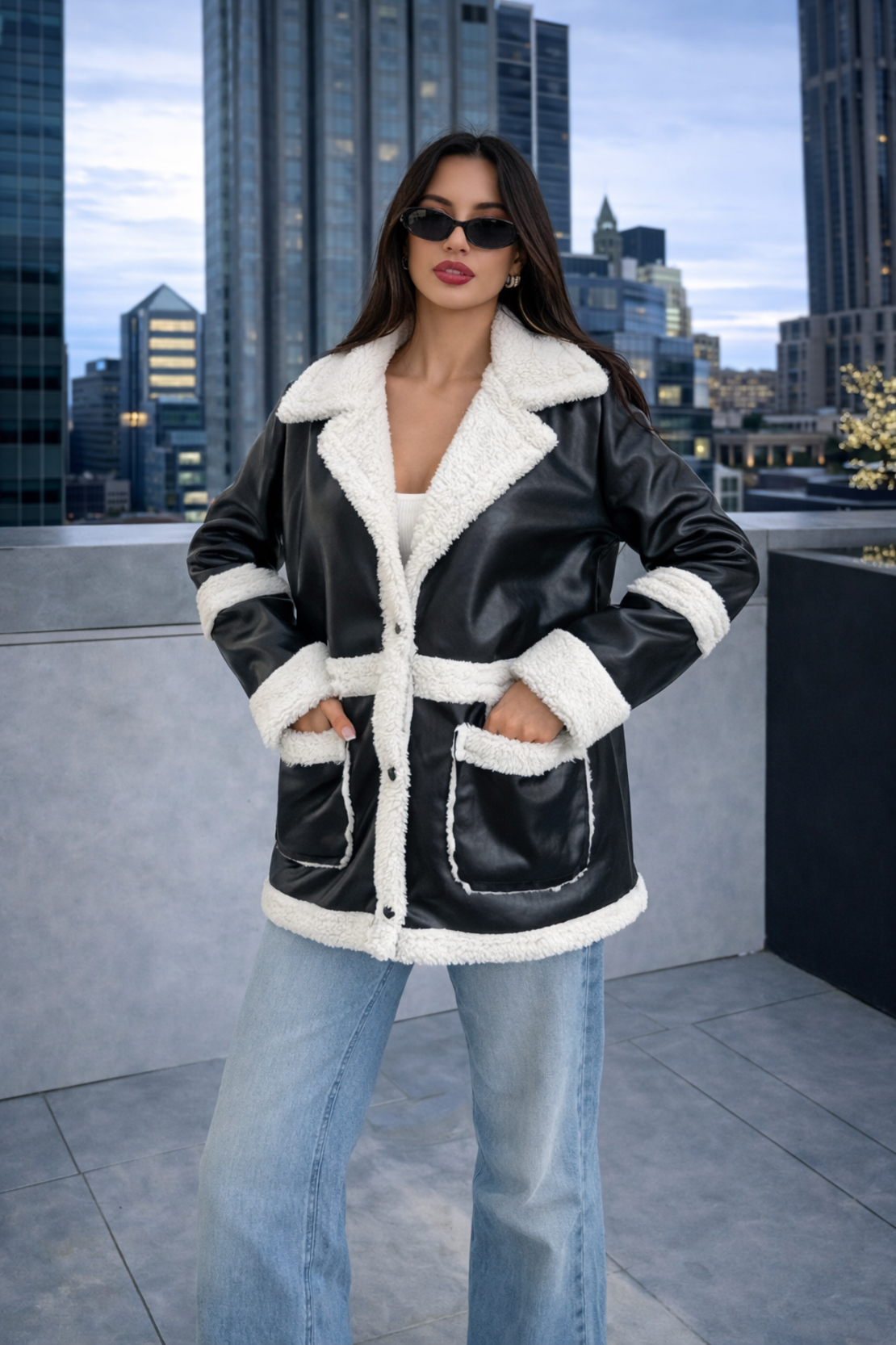 KarakuLuxe white -  издължено кожено яке