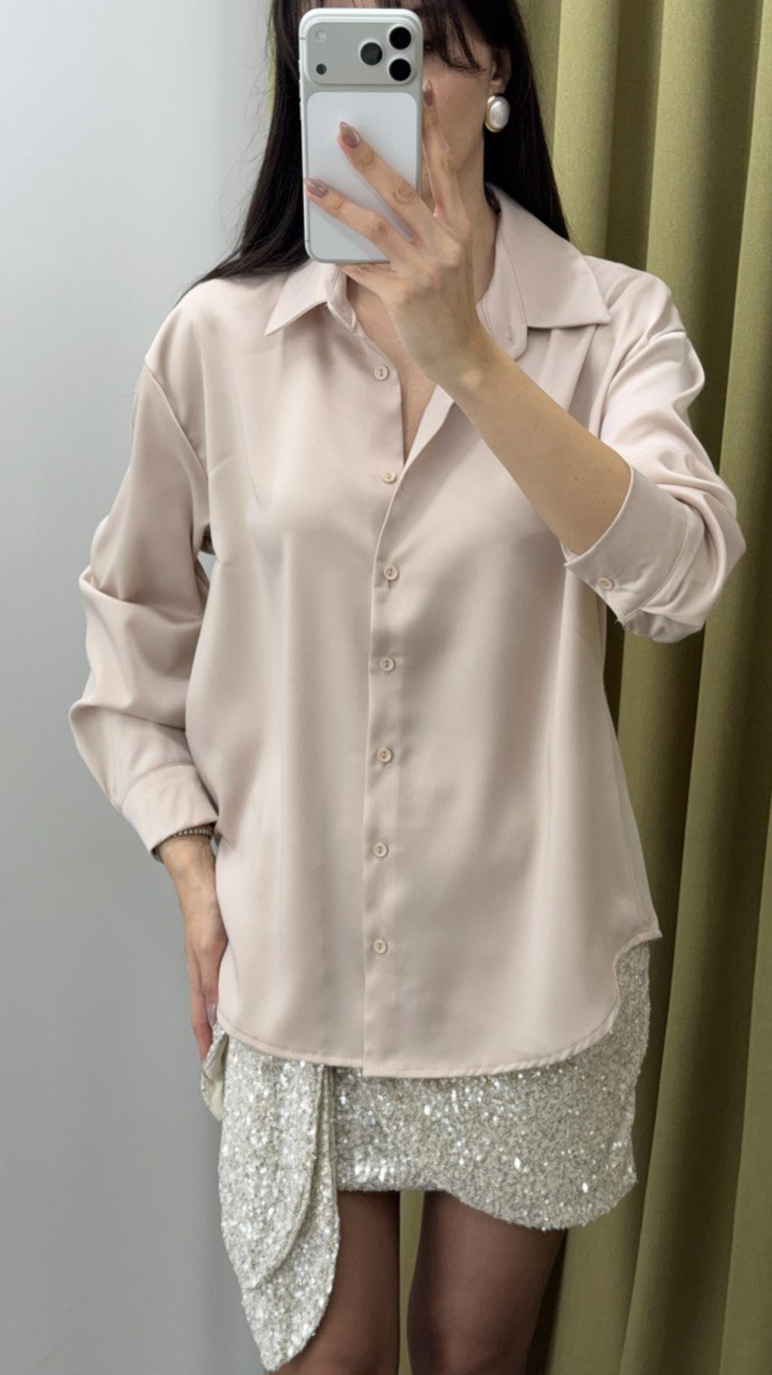 Midnight Satin Shirt Beige- сатенена риза