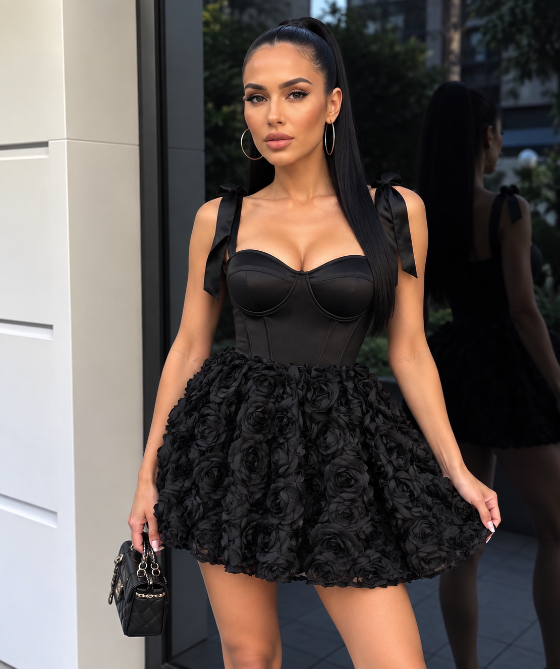 “Blanche” black – 3D Floral Corset Dress - рокля