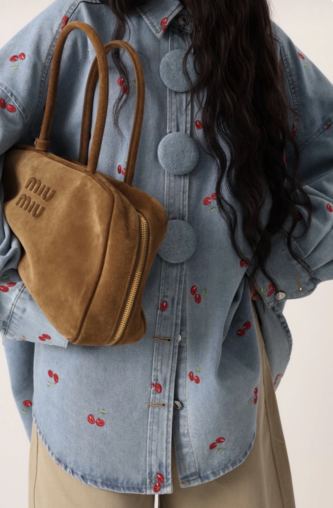 “ Cherry Denim “ blue - Дамско дънково яке с черешки