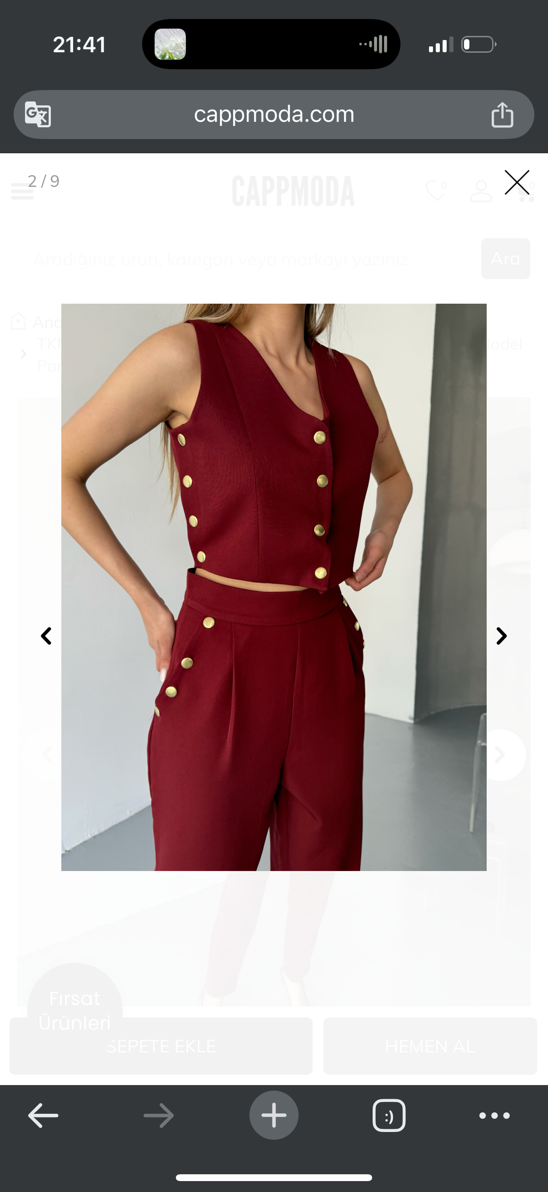Capri Chic Bordo - Комплект топ/елек и панталон с капси