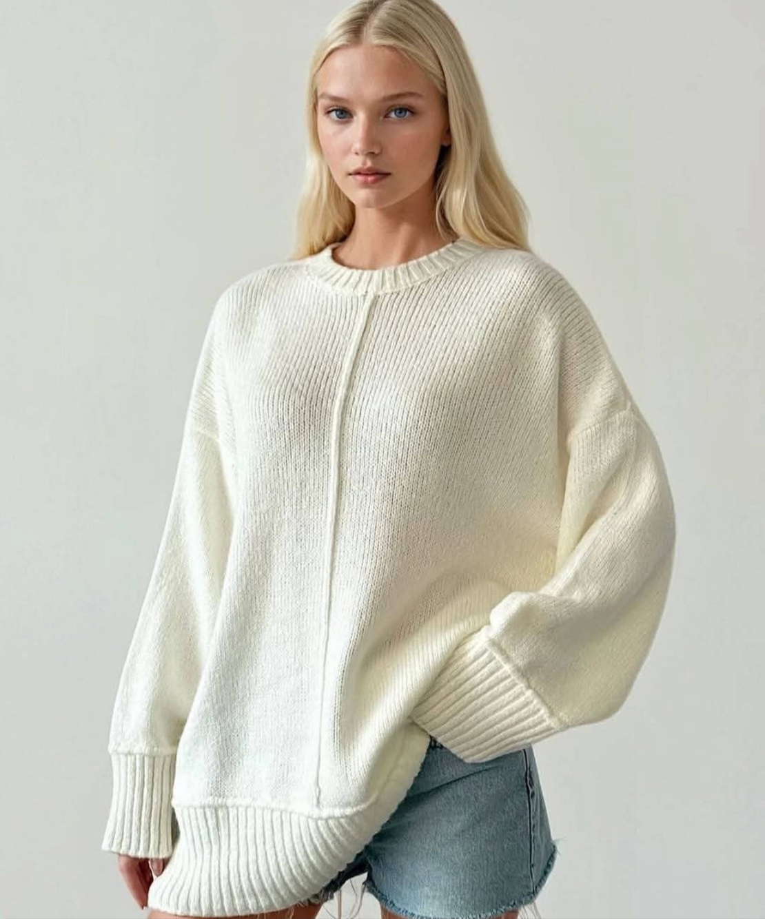 Издължен пуловер „Soft Touch“ Ecru