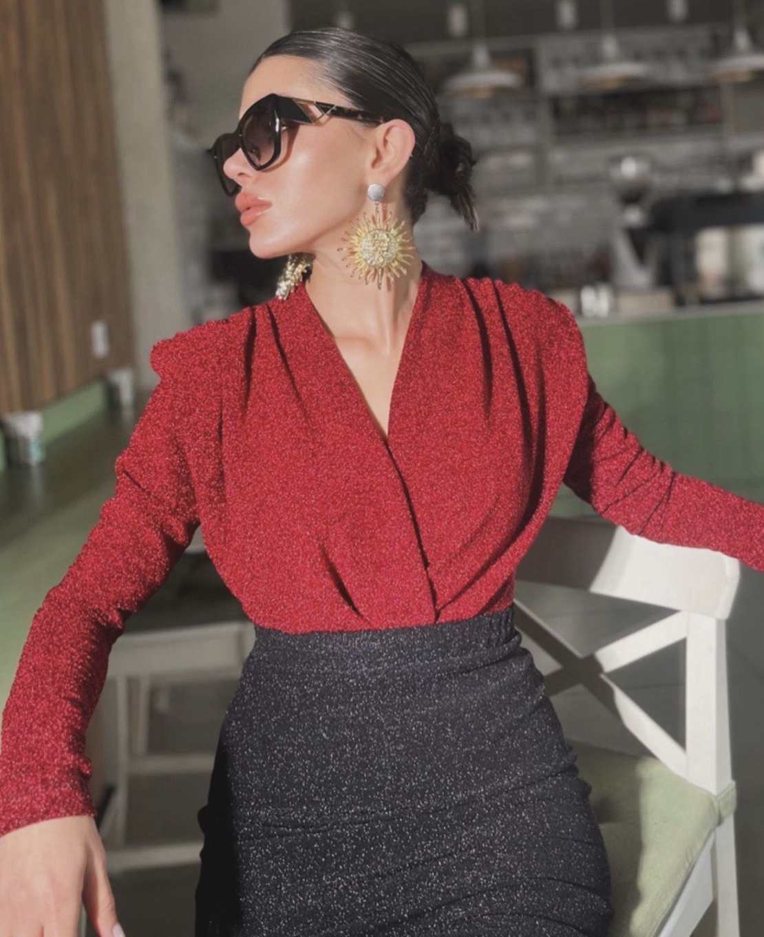 “Shine Motion Bodysuit” red  – Блестящо парти боди