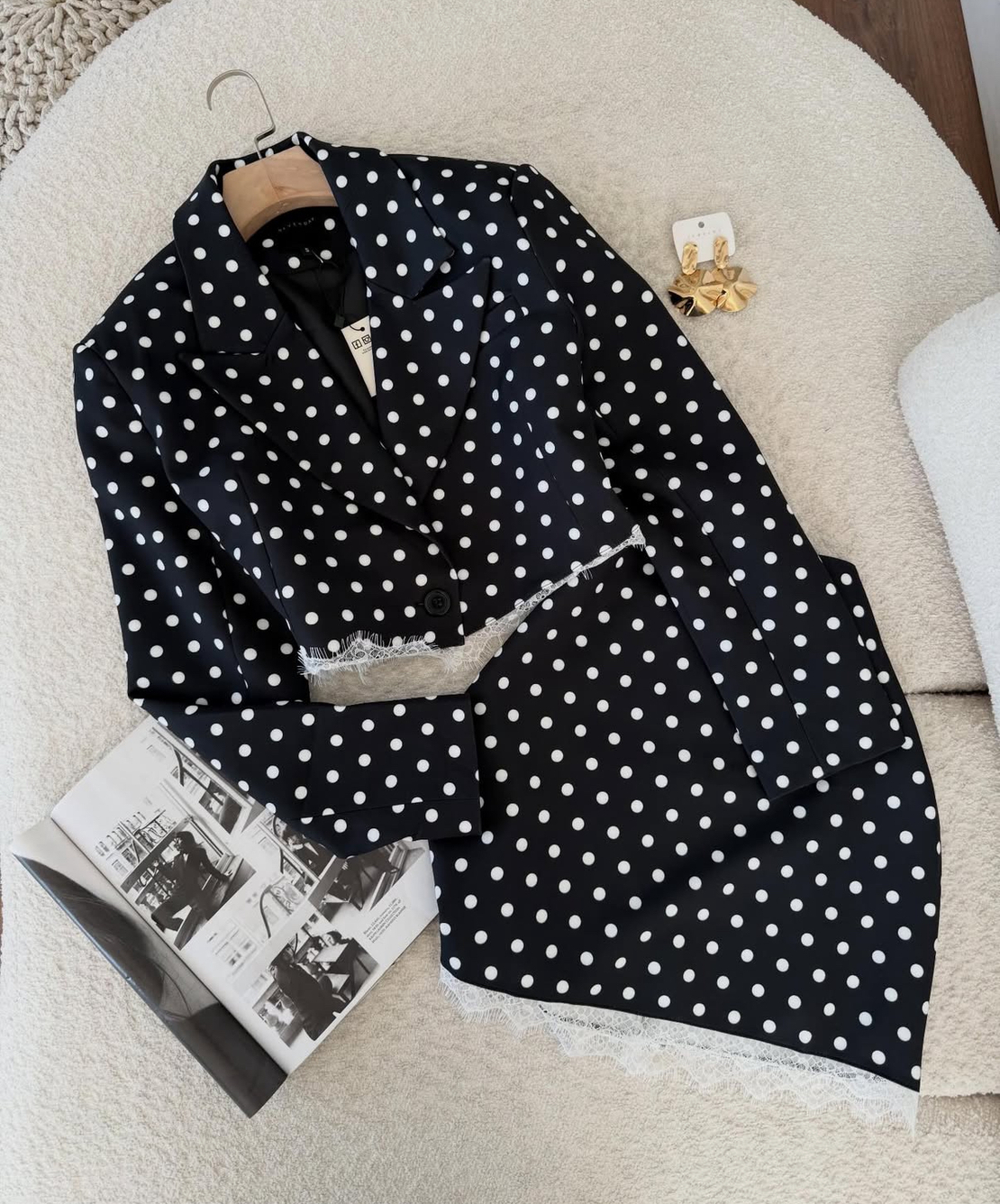 “ Paris Dots Chic Set” Black - костюм сако и пола