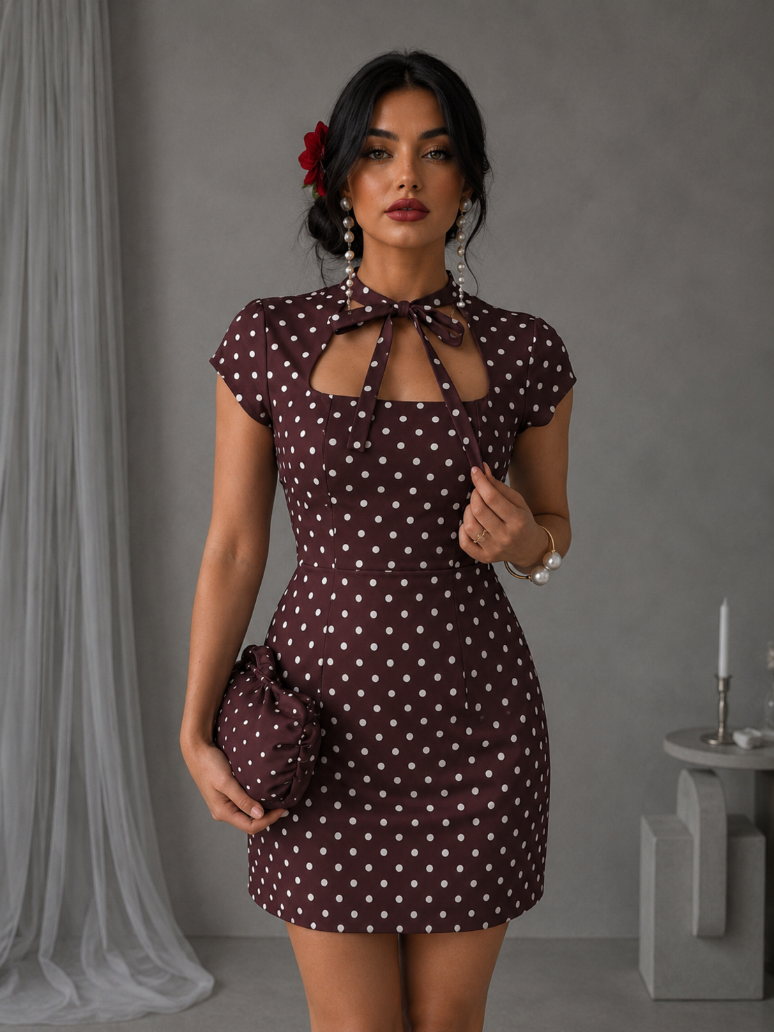 “ Paris Chic” brown - Елегантна рокля на точки