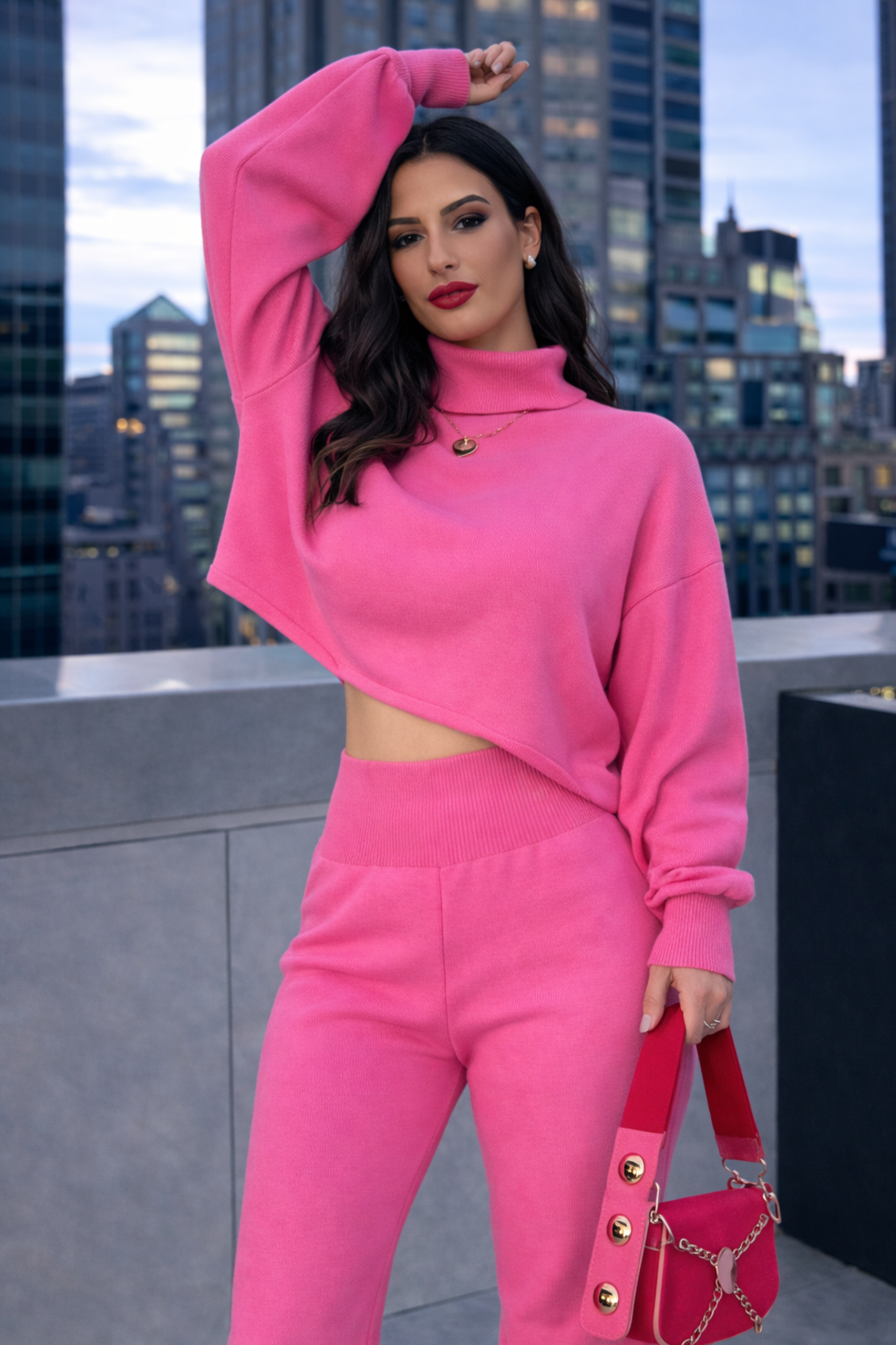 Cozy Elegance Set Pink - плетен комплект с пуловер и панталон