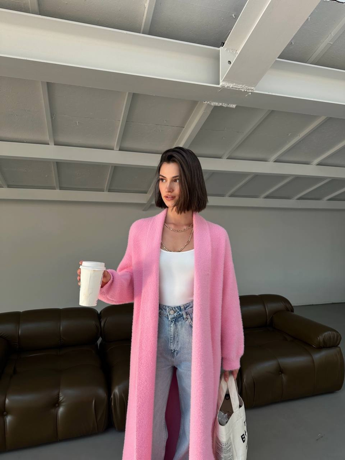 “ Soft Elegance “ pink - Дълга плетена жилетка