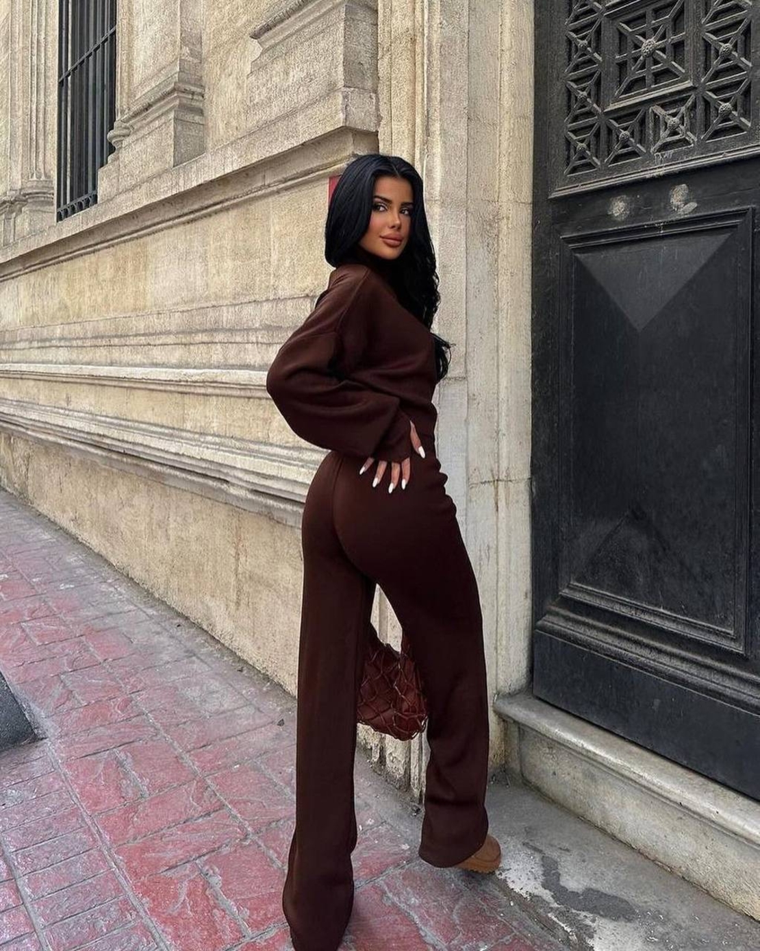 Mocha Cozy Elegance Set - плетен комплект с пуловер и панталон