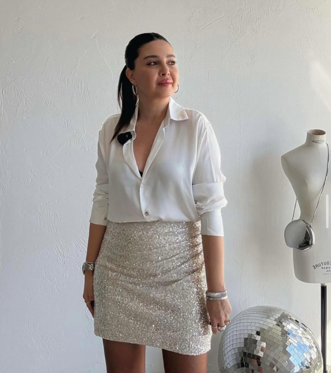 Къса блестяща пола Glam Beige