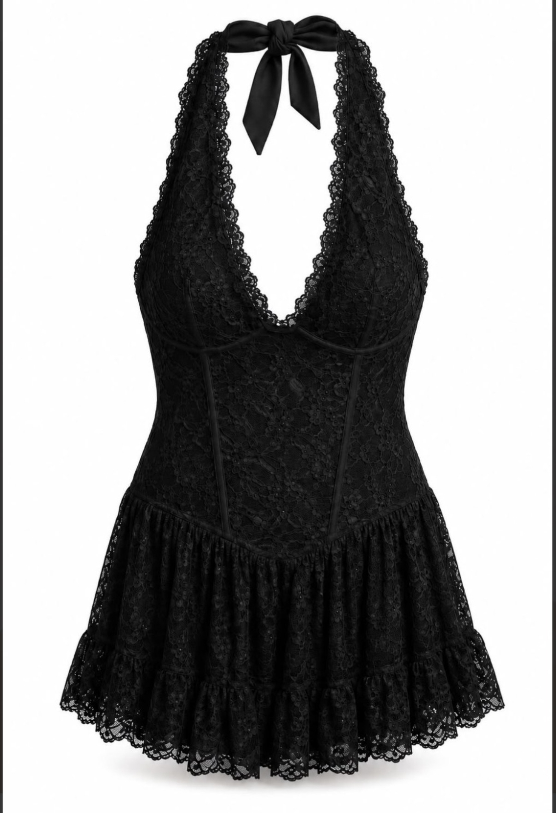 “Elena Lace Dress“  black - дантелена мини рокля-гащеризон