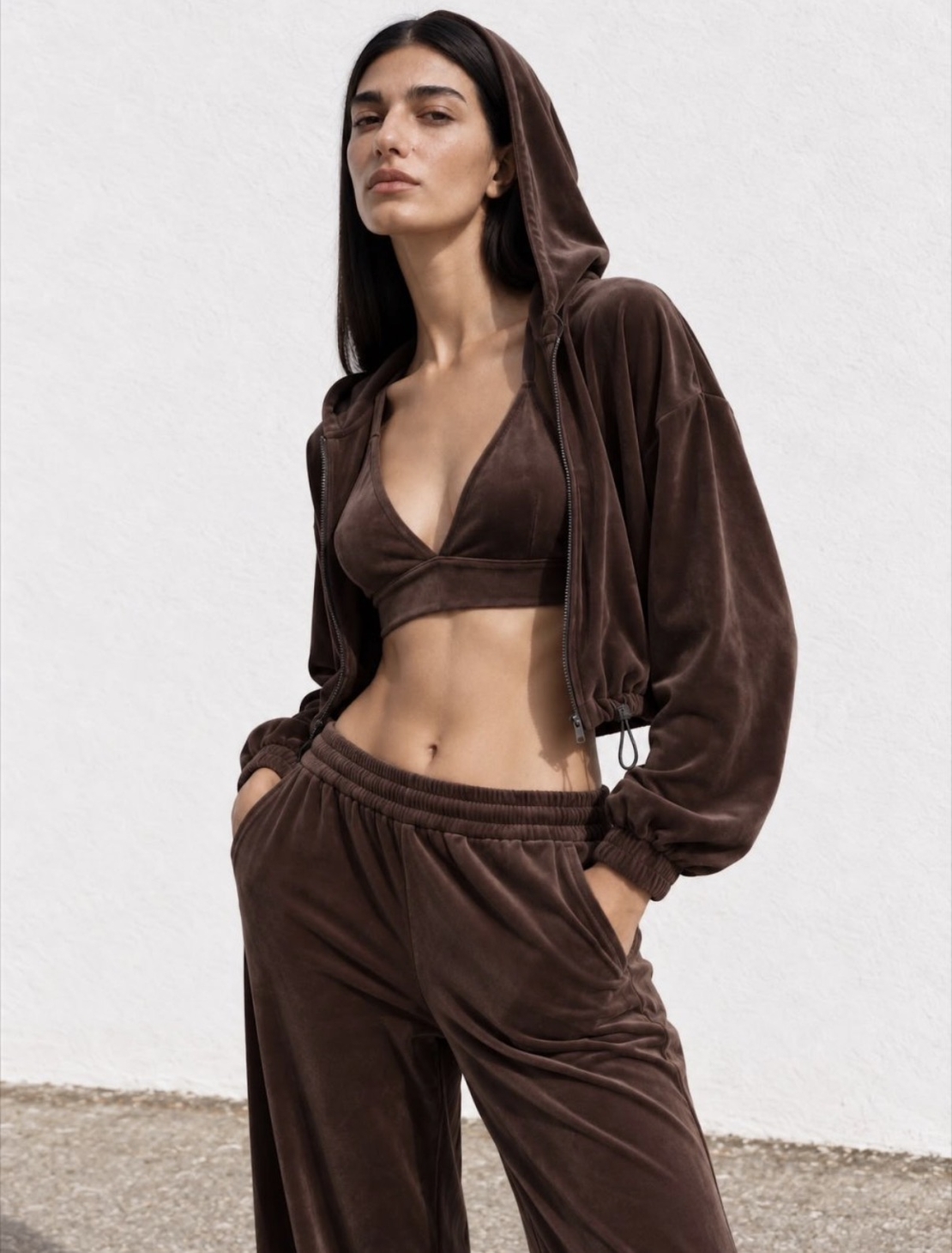 “ Velvet Glow Set “ brown - Велурен спортен екип 3 части