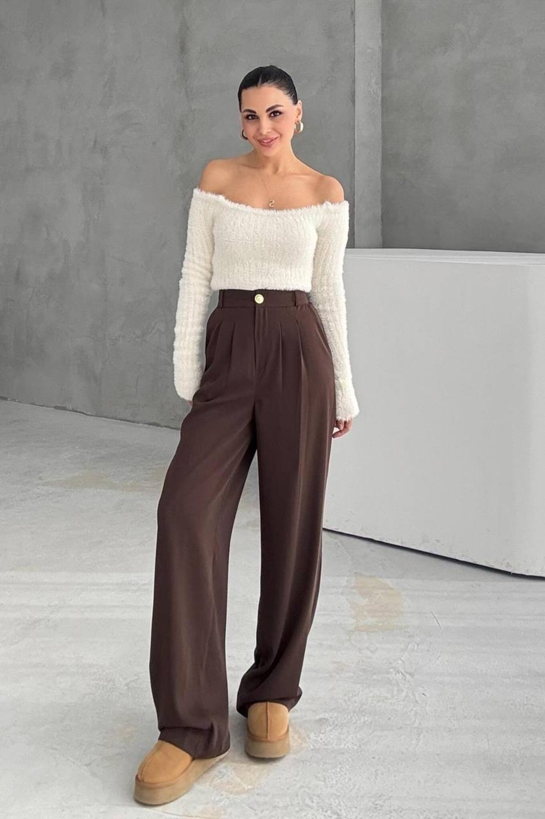 Mocha Wide High - Кафяв панталон
