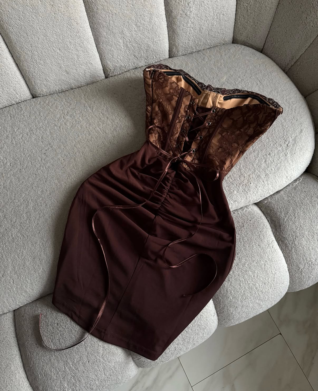 “ Lace Corset Mini Dress “ brown