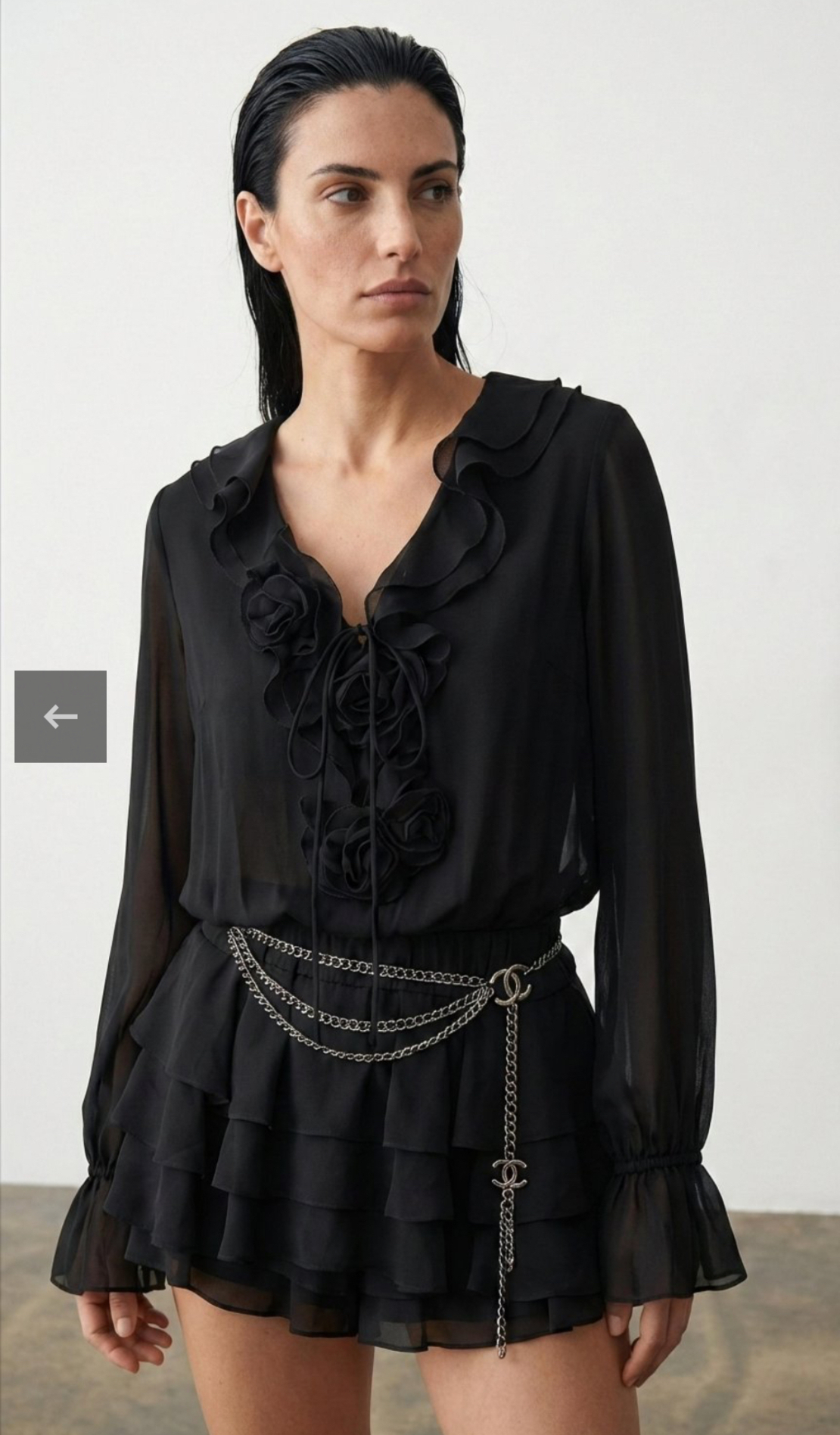 “Rosé Chic”  Black - Ефирна рокля с волани