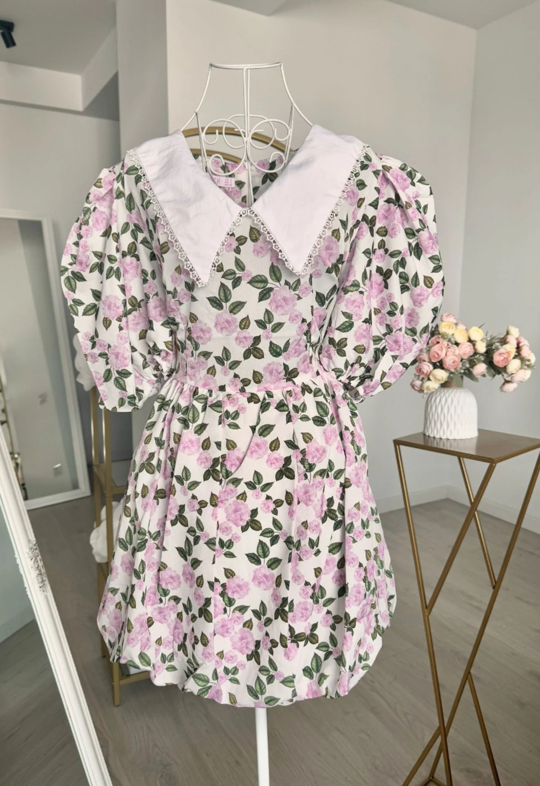 Рокля с яка и къс ръкав “Sun & Blossom” pink
