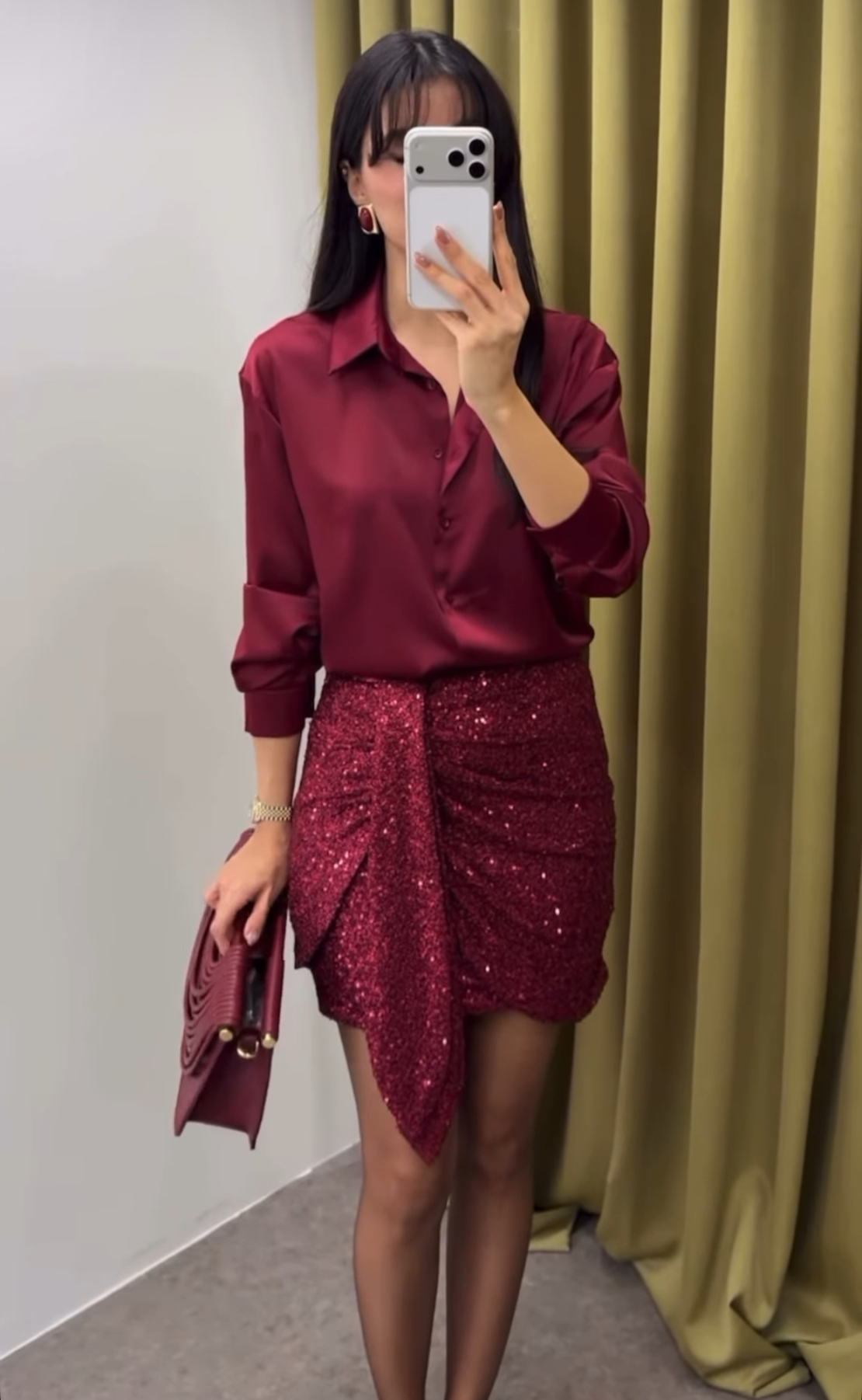 Midnight Satin Shirt Bordo- сатенена риза