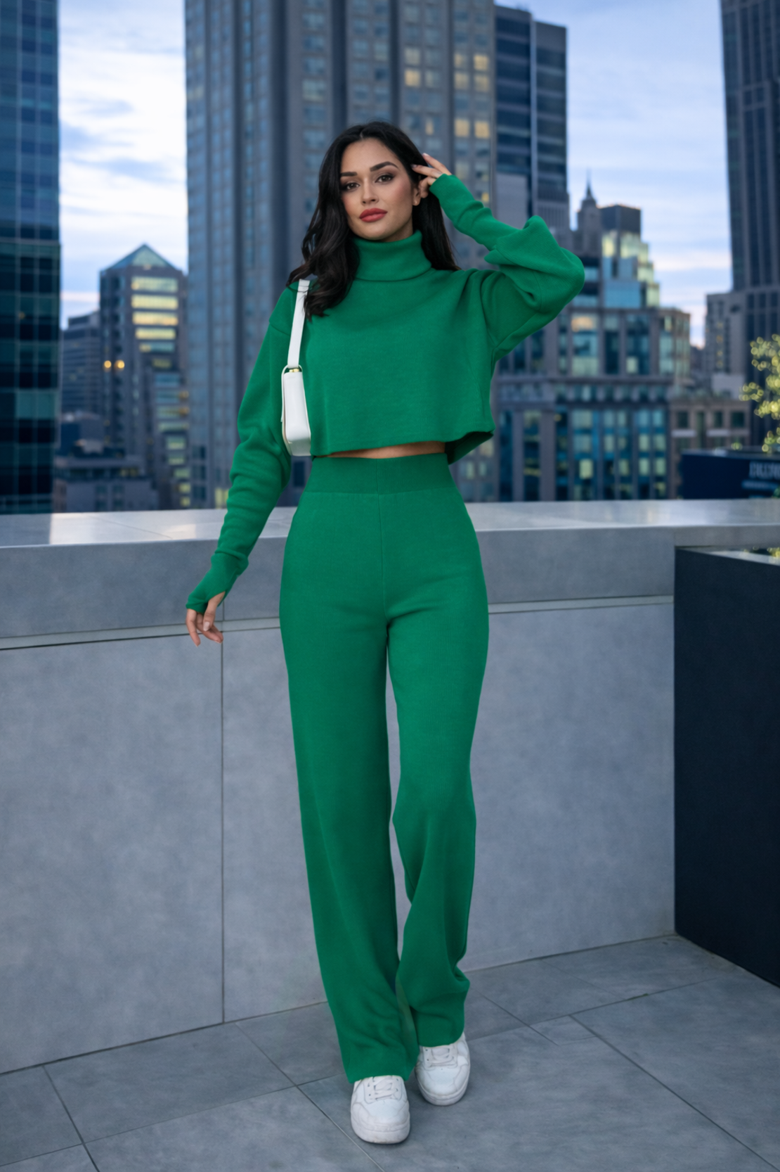 Cozy Elegance Set Green - плетен комплект с пуловер и панталон