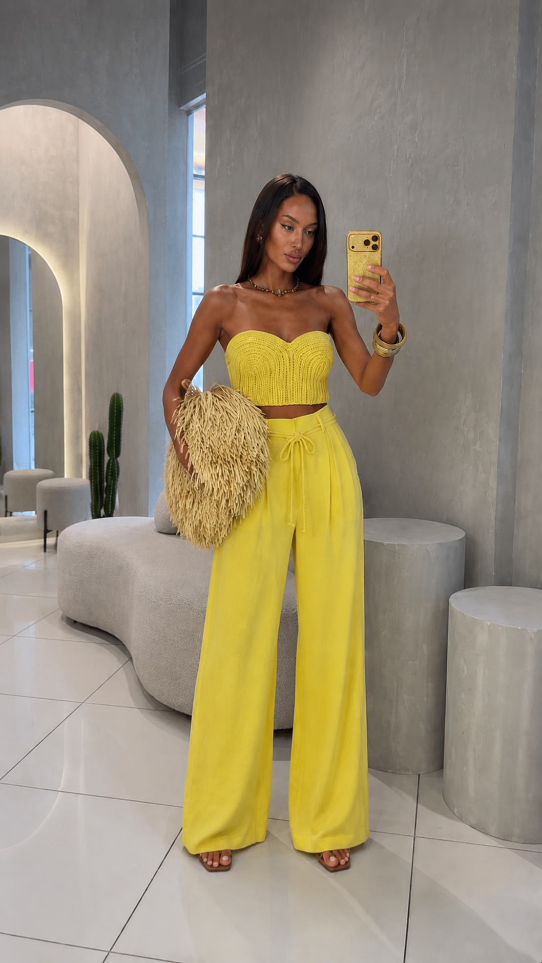 “ Limoncello” yellow – Комплект с плетен бюстие и широк панталон