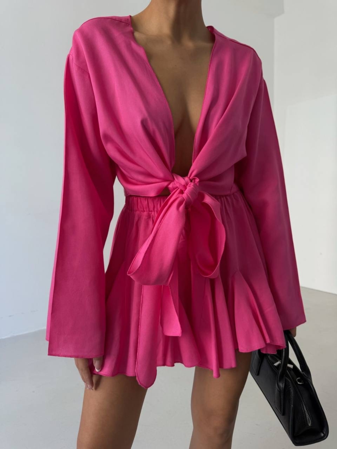 FASHION BLOOM Комплект от пола и риза с панделка Pink
