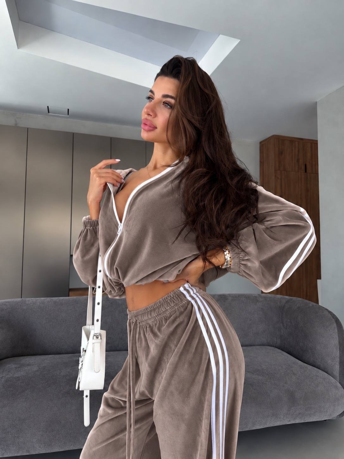 “ Velour contrast Set “ brown -  спортен екип от мек велур