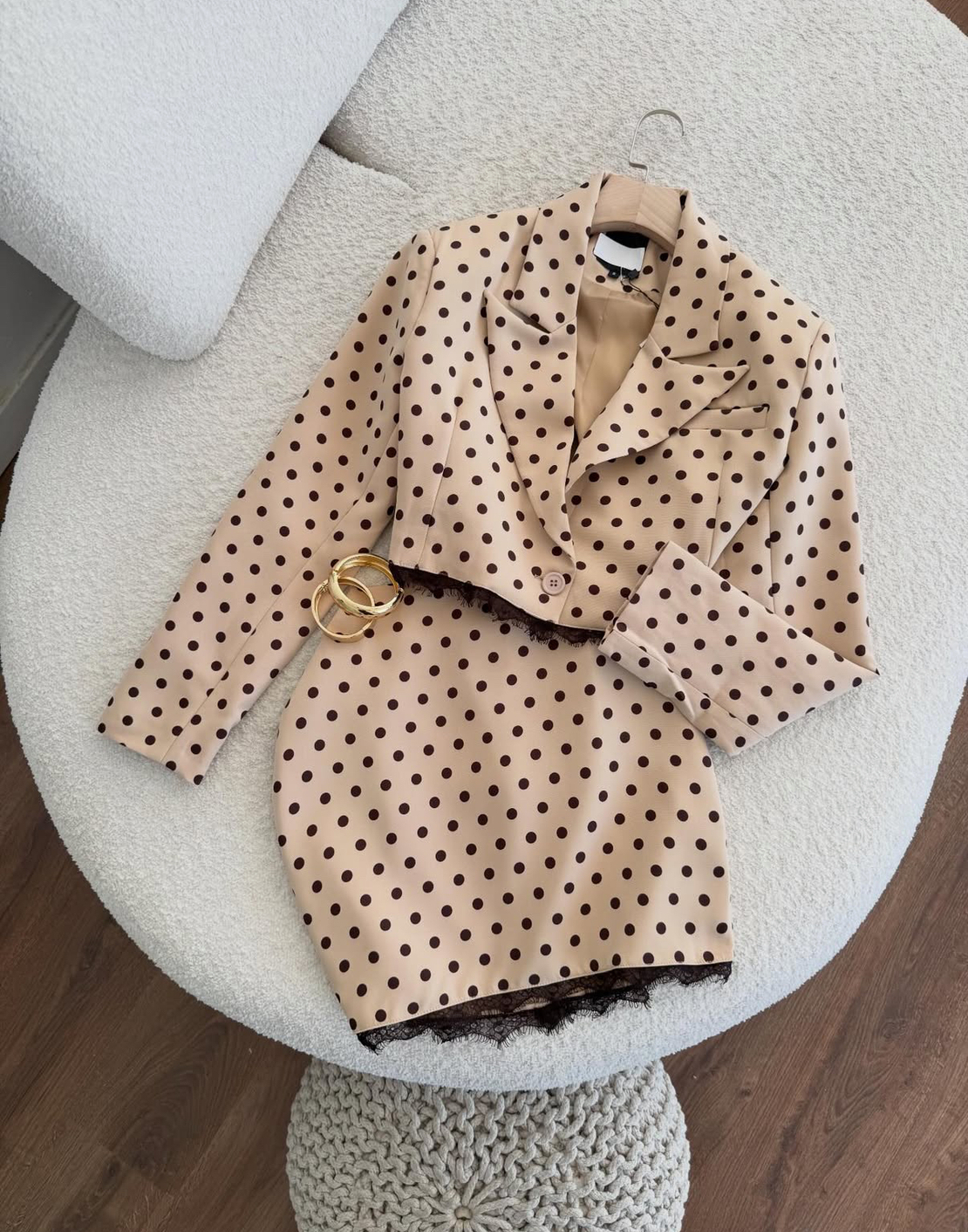 “Paris Dots Chic Set” Beige- костюм сако и пола