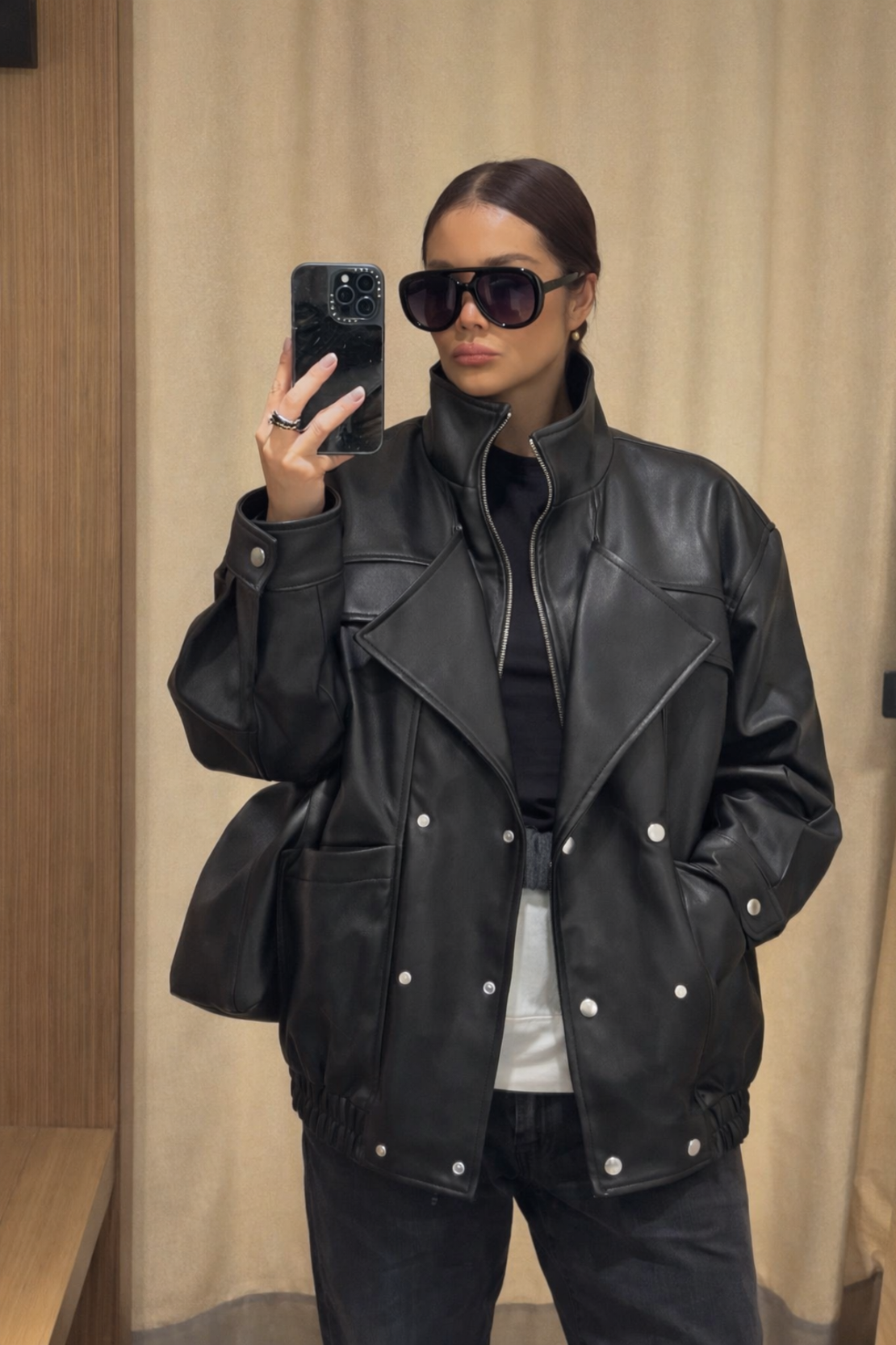 “URBAN EDGE “black – широко издължено кожено яке